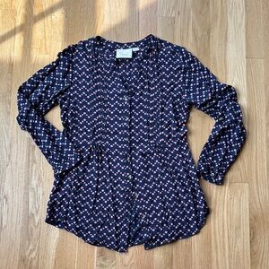 Maeve (Anthro) Navy & Pink Polka Dot Button Front Blouse – Size S
